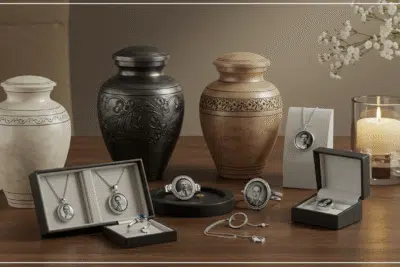 Urnas funerárias e joias de cinzas